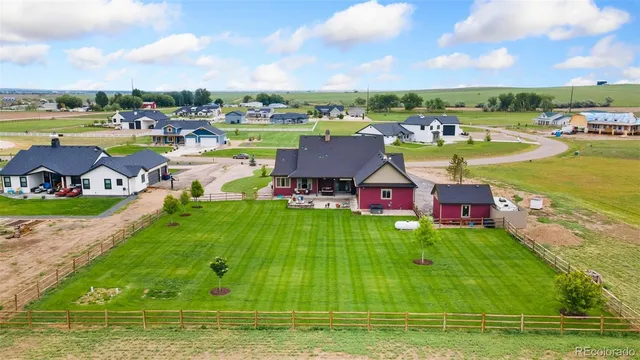 a aerial view of a house with garden and a car park