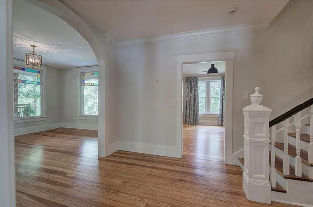 a backyard of a house with lots of trees