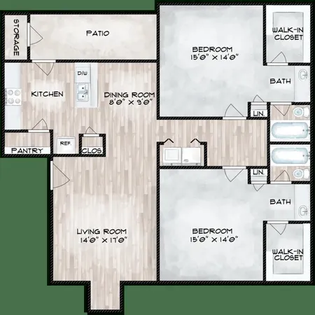 a view of swimming pool with outdoor seating and house in the background