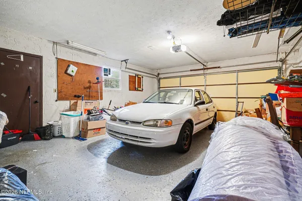 a view of car parked in garage
