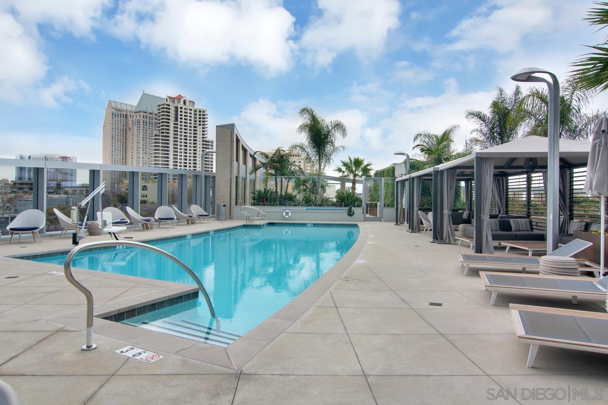 888 E Street, Unit 3501 San Diego, CA 92101 - Photo 38 of 46 a view of swimming pool with outdoor seating and plants