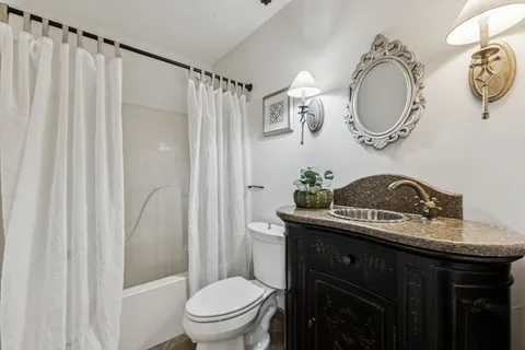 a view of a patio filled with furniture