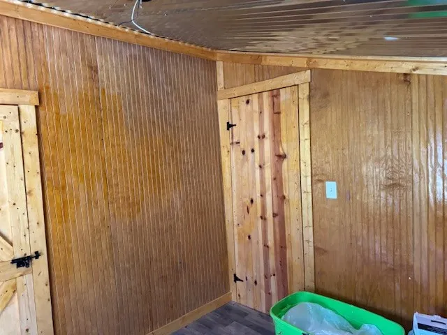 a bathroom with a shower curtain