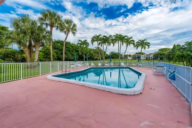 a view of a backyard with a swimming pool