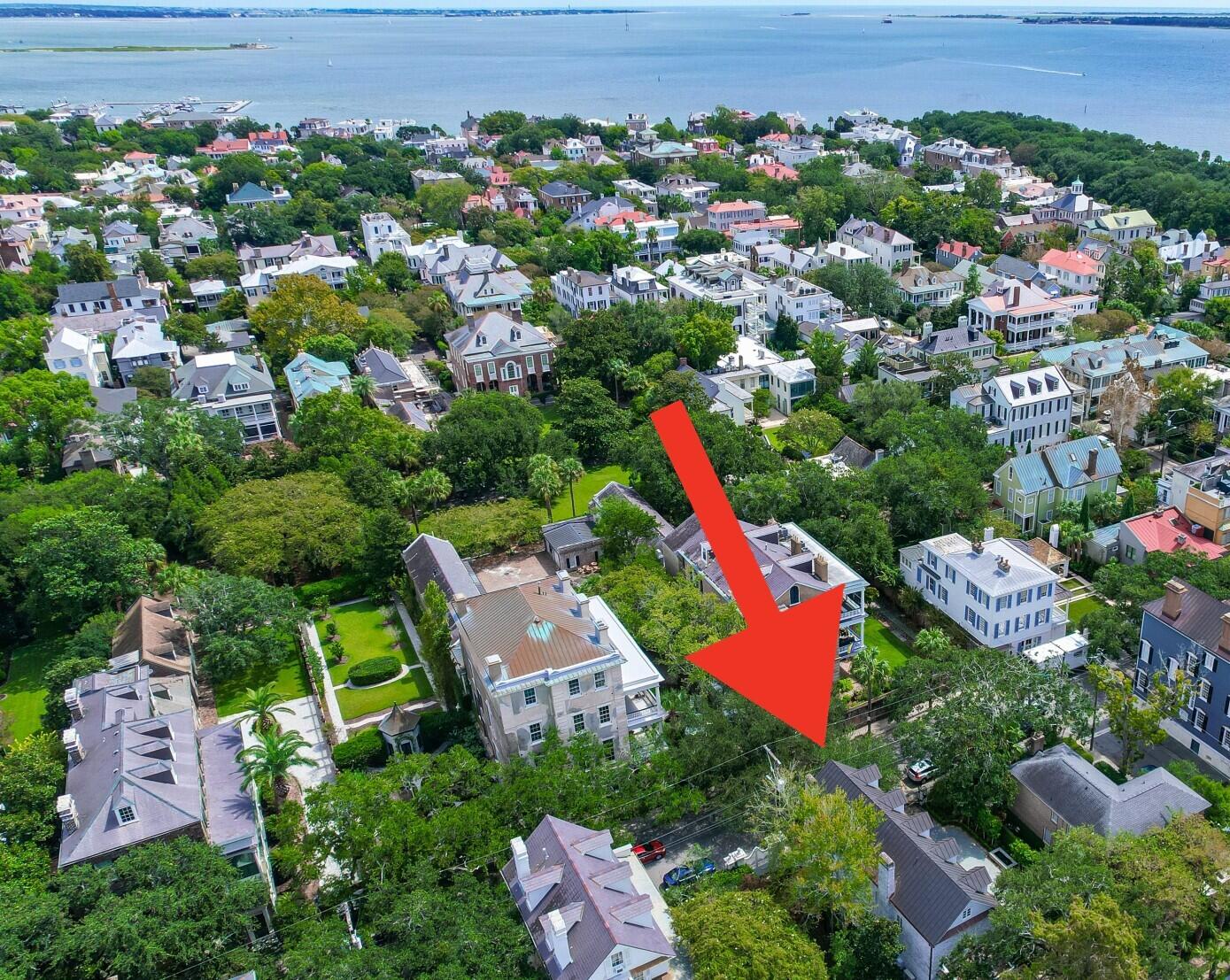 13 Legare Street Charleston, SC 29401 - Photo 31 of 31 Aerial with red arrow