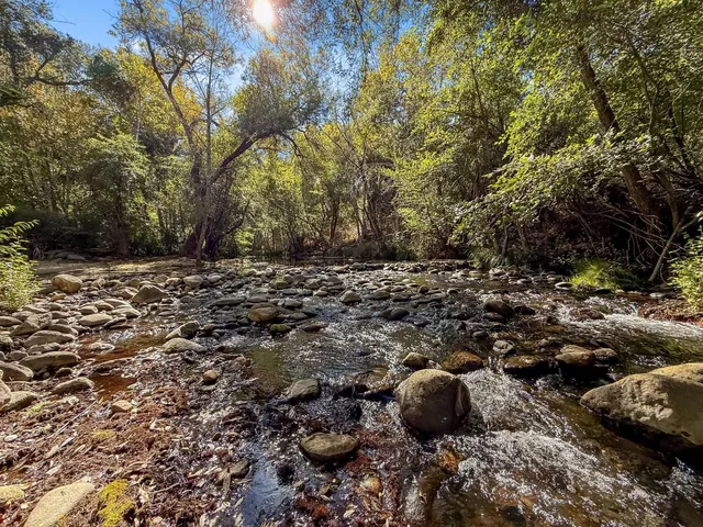 a view of balcony with wooden fence and trees