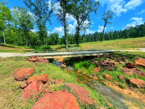 a view of a golf course with a lake view