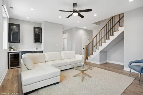 a view of balcony with wooden floor
