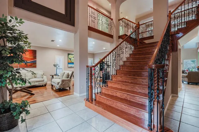 a view of staircase with furniture