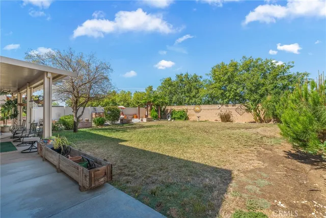 a view of a garden with an outdoor space