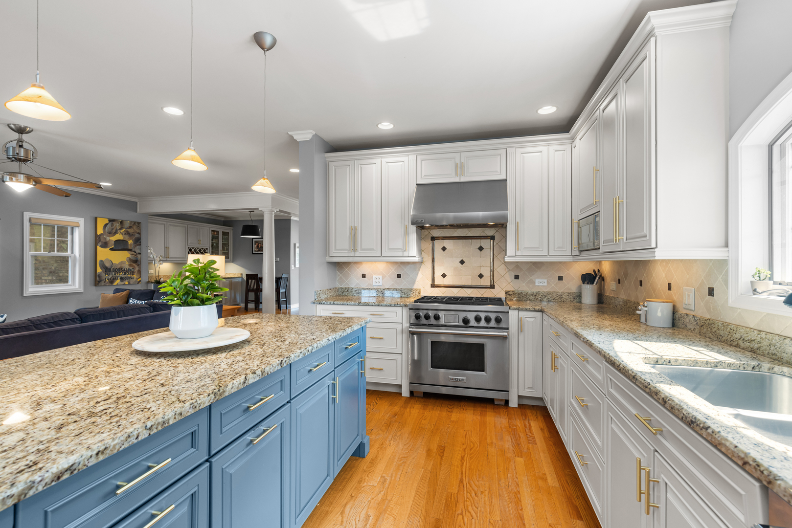 6972 West Imlay Street Chicago, IL 60631 - Photo 12 of 42 a kitchen with kitchen island granite countertop a sink stainless steel appliances and white cabinets