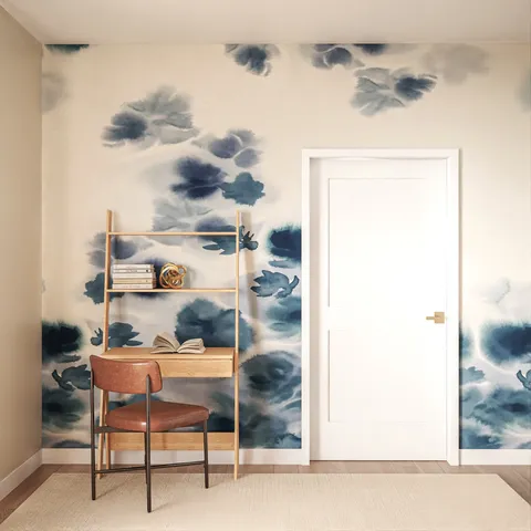 a room with a dining table and chairs