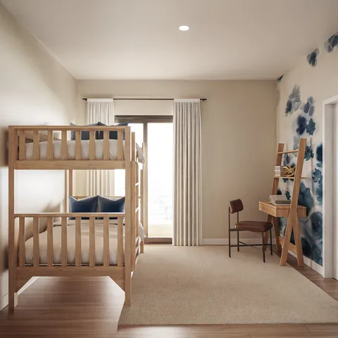 a bed room with a bed and a chair