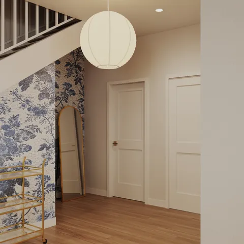 an entryway door with wooden floor