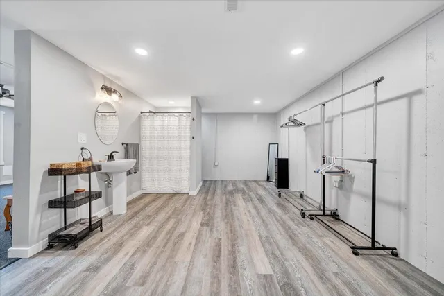 a view of balcony with furniture and wooden deck