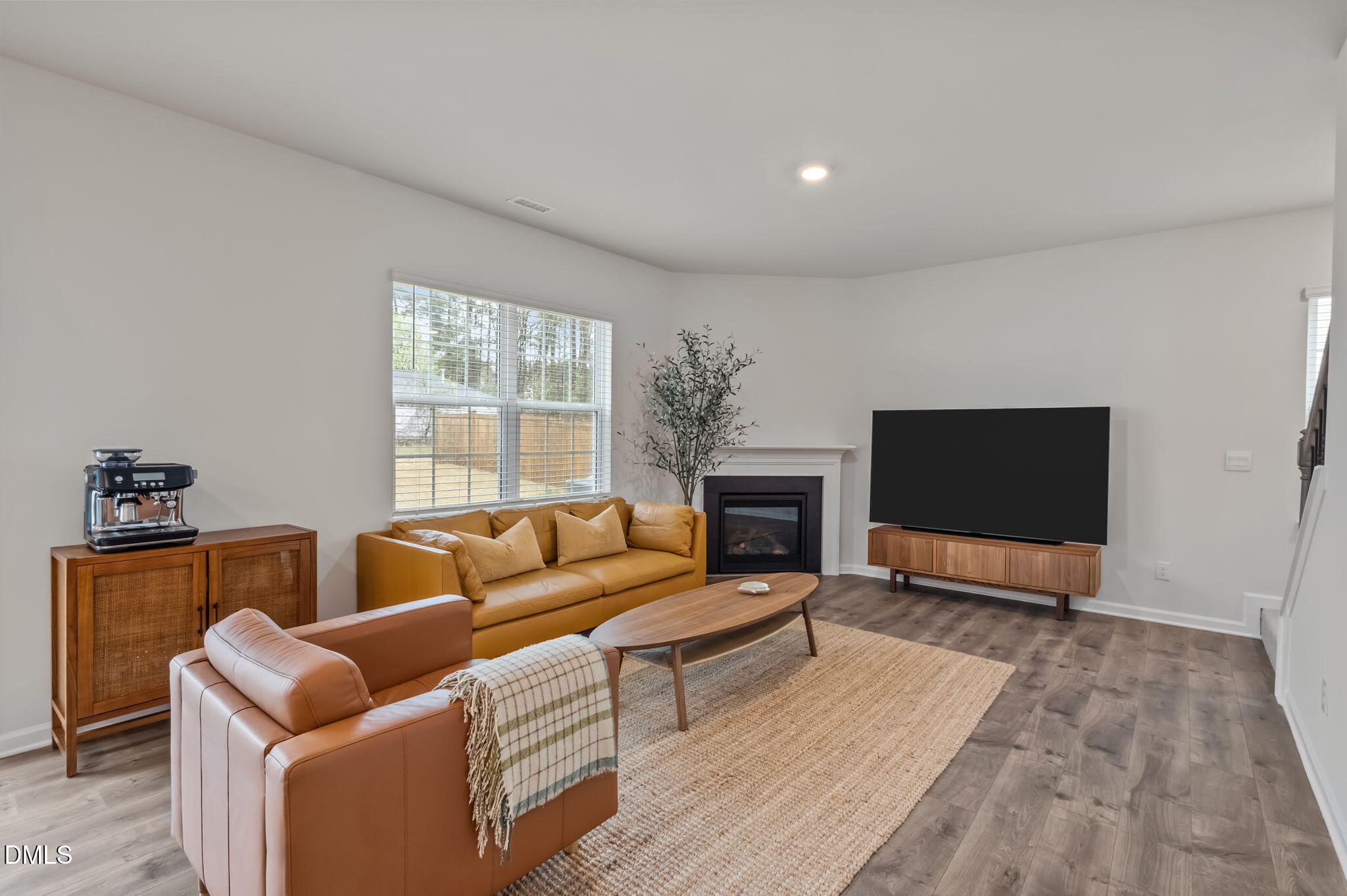 2113 Fletchers Ridge Drive Durham, NC 27703 - Photo 19 of 54 a living room with furniture a flat screen tv and a fireplace