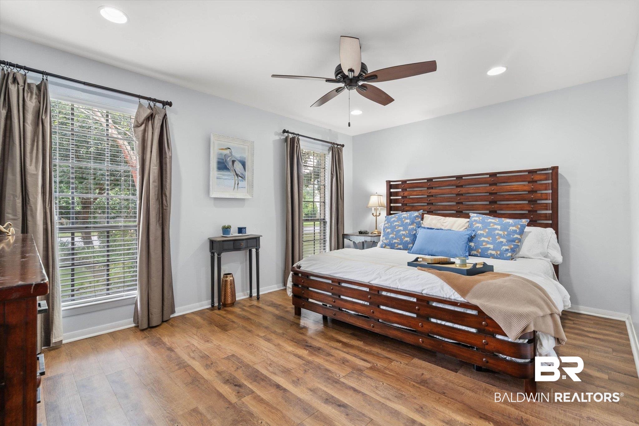 254 Woodlands Avenue Mobile, AL 36607 - Photo 25 of 50 Bedroom with multiple windows, recessed lighting, wood finished floors, and a ceiling fan