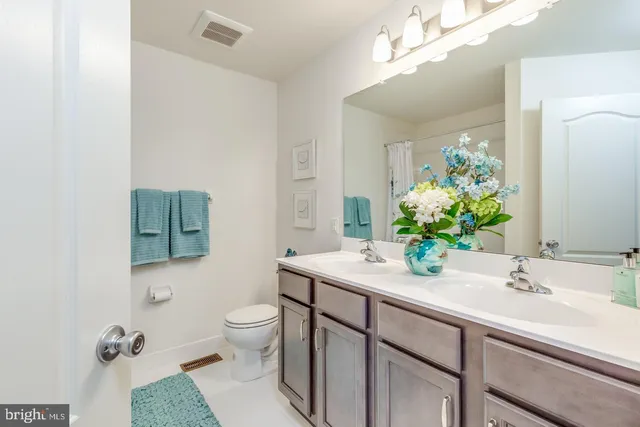 a bathroom with a sink toilet and mirror