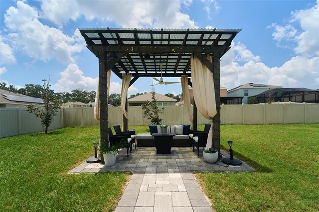 an aerial view of a house with a swimming pool