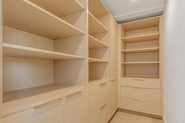 a view of walk in closet with empty racks