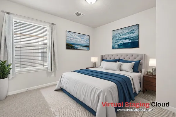 a bedroom with bed and a window