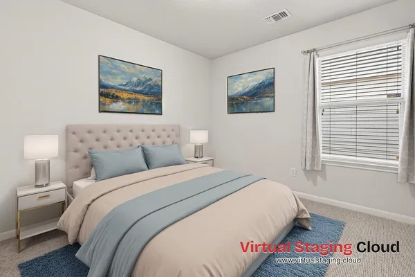 a bedroom with bed and a window