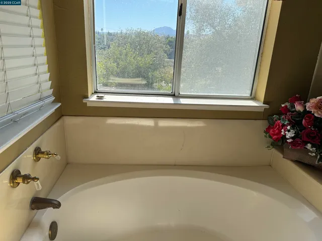 a view of a bathtub in a window