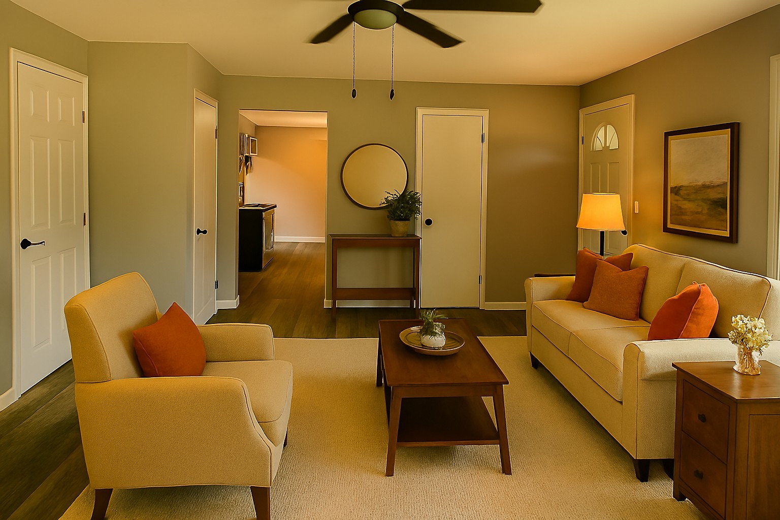 55 Cherry Drive Kankakee, IL 60901 - Photo 27 of 42 a living room with furniture a rug and a mirror