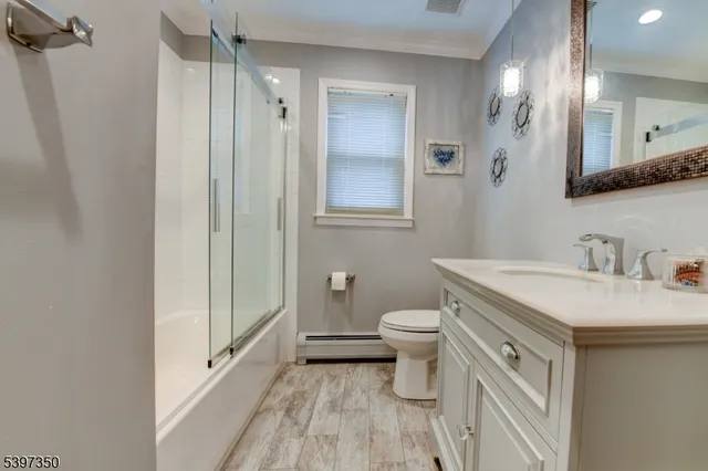 a bathroom with a sink a toilet a mirror and vanity