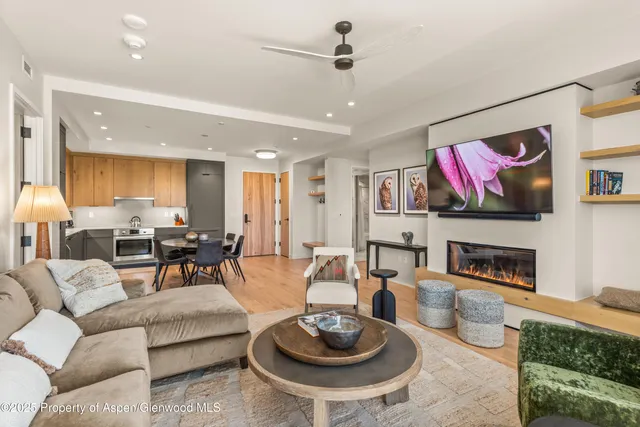 a living room with fireplace furniture and a fireplace