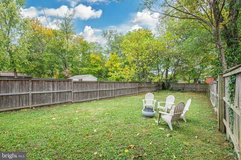 a garden view with a seating space