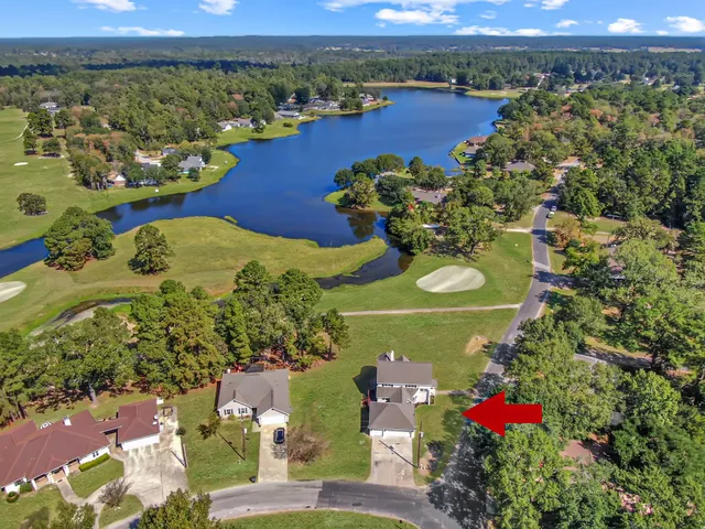 an aerial view of a houses with a lake view