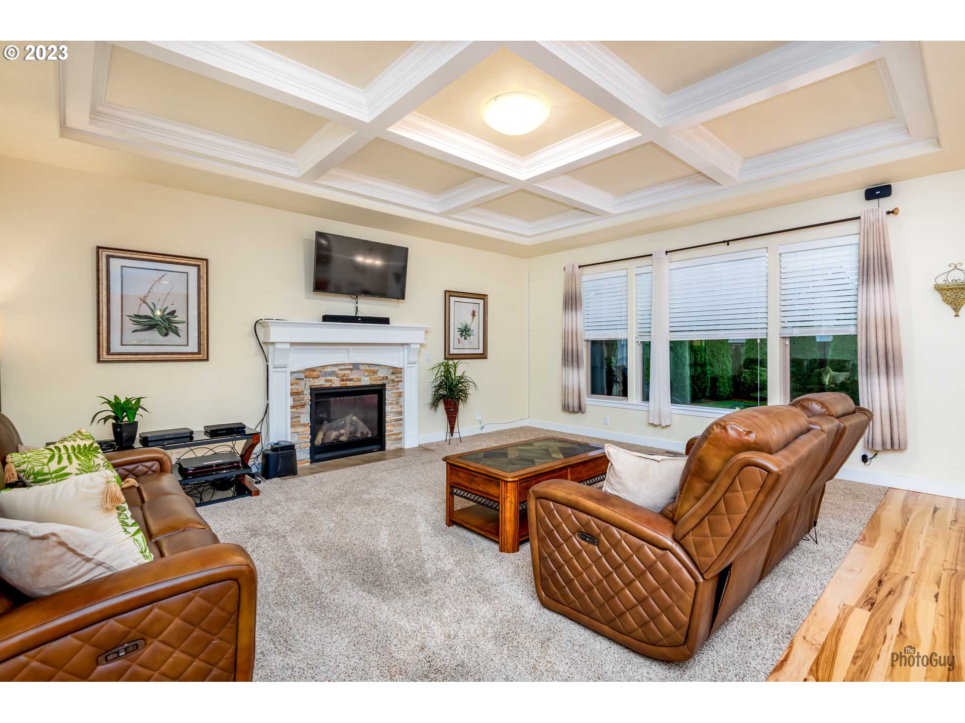 975 Riverstone Lane Springfield, OR 97477 - Photo 3 of 27 a living room with furniture a flat screen tv and a fireplace