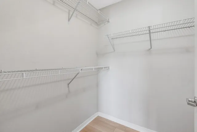 a view of a room with racks on the wall