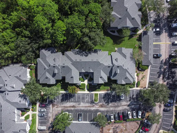 an aerial view of a house