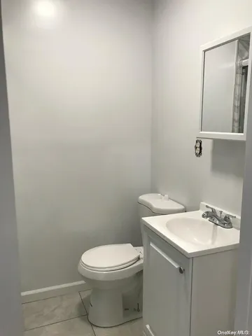 a bathroom with a sink a toilet and mirror