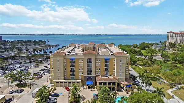an aerial view of multiple buildings