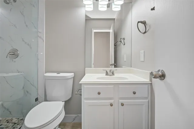 a bathroom with a toilet a sink and mirror
