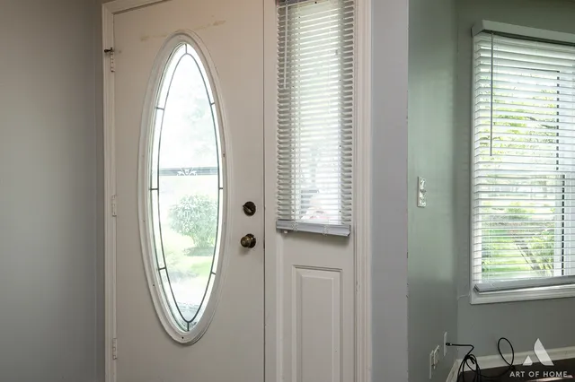 a view of a livingroom with a window