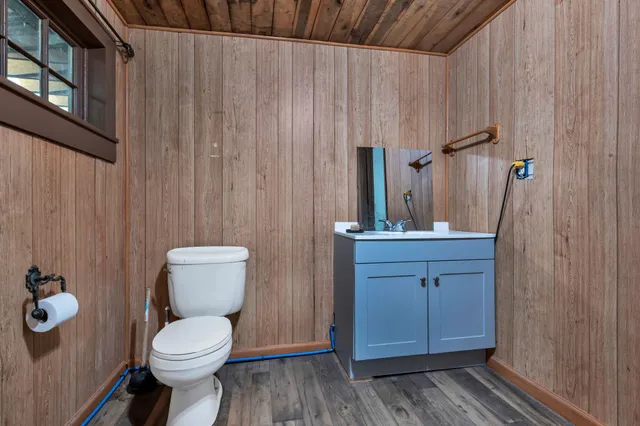 a bathroom with a toilet a sink and a mirror