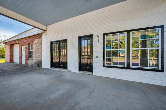 a view of an entrance with stairs