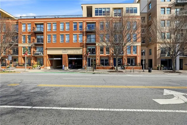 a view of a building with a street