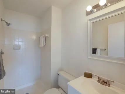 a bathroom with a sink mirror and toilet