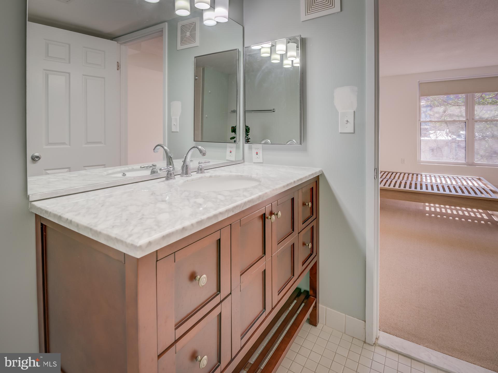3210 Grace Street Northwest, Unit 309 Washington, DC 20007 - Photo 24 of 43 a bathroom with a sink a vanity and a mirror