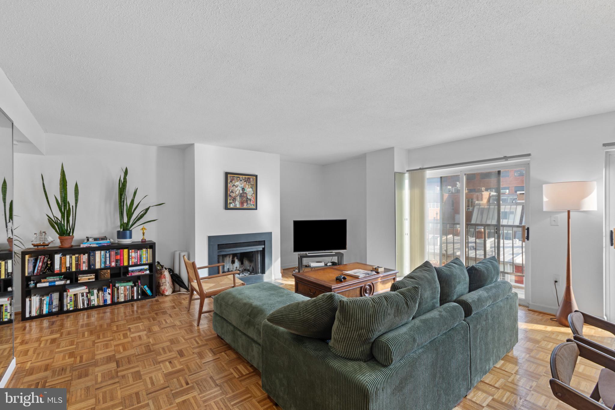 3210 Grace Street Northwest, Unit 309 Washington, DC 20007 - Photo 5 of 43 a living room with furniture a flat screen tv and a fireplace