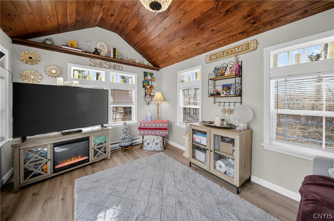 8245 Kirkville Road Manlius, NY 13082 - Photo 38 of 50 Custom wood ceiling, LVP flooring, baseboard heate