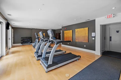 a view of a room with gym equipment