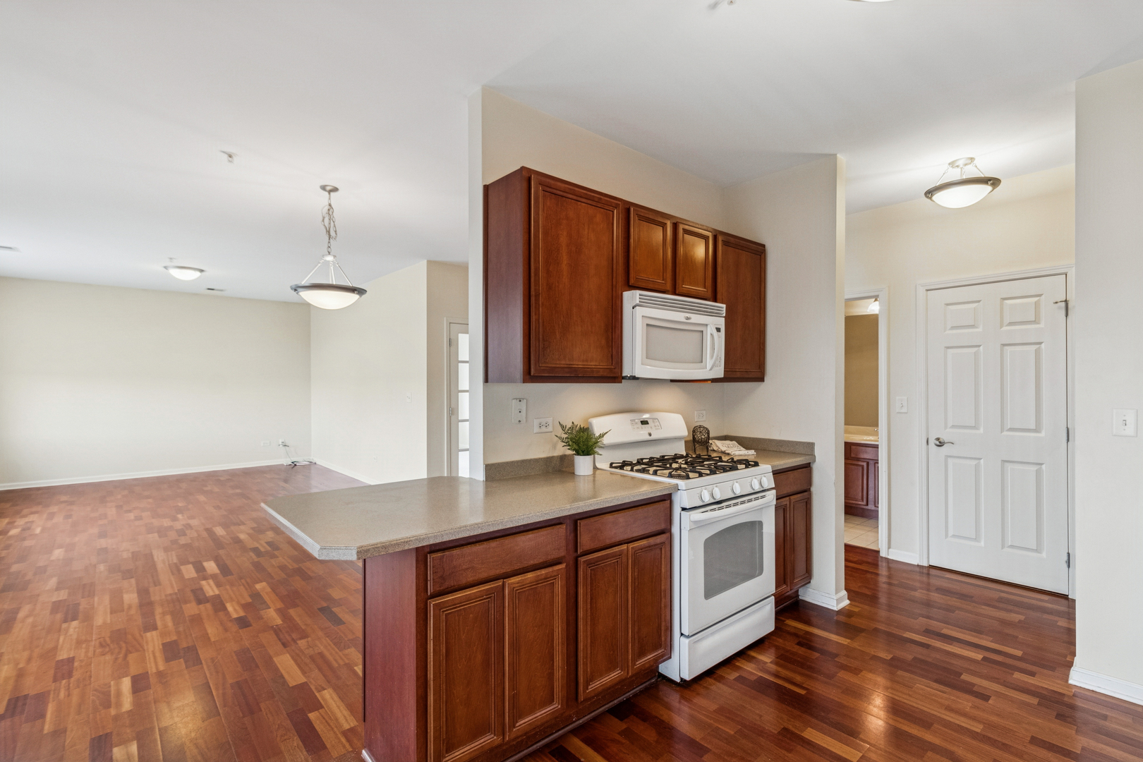271 East Railroad Avenue, Unit 302 Bartlett, IL 60103 - Photo 8 of 21 a kitchen with a sink stove and wooden floor