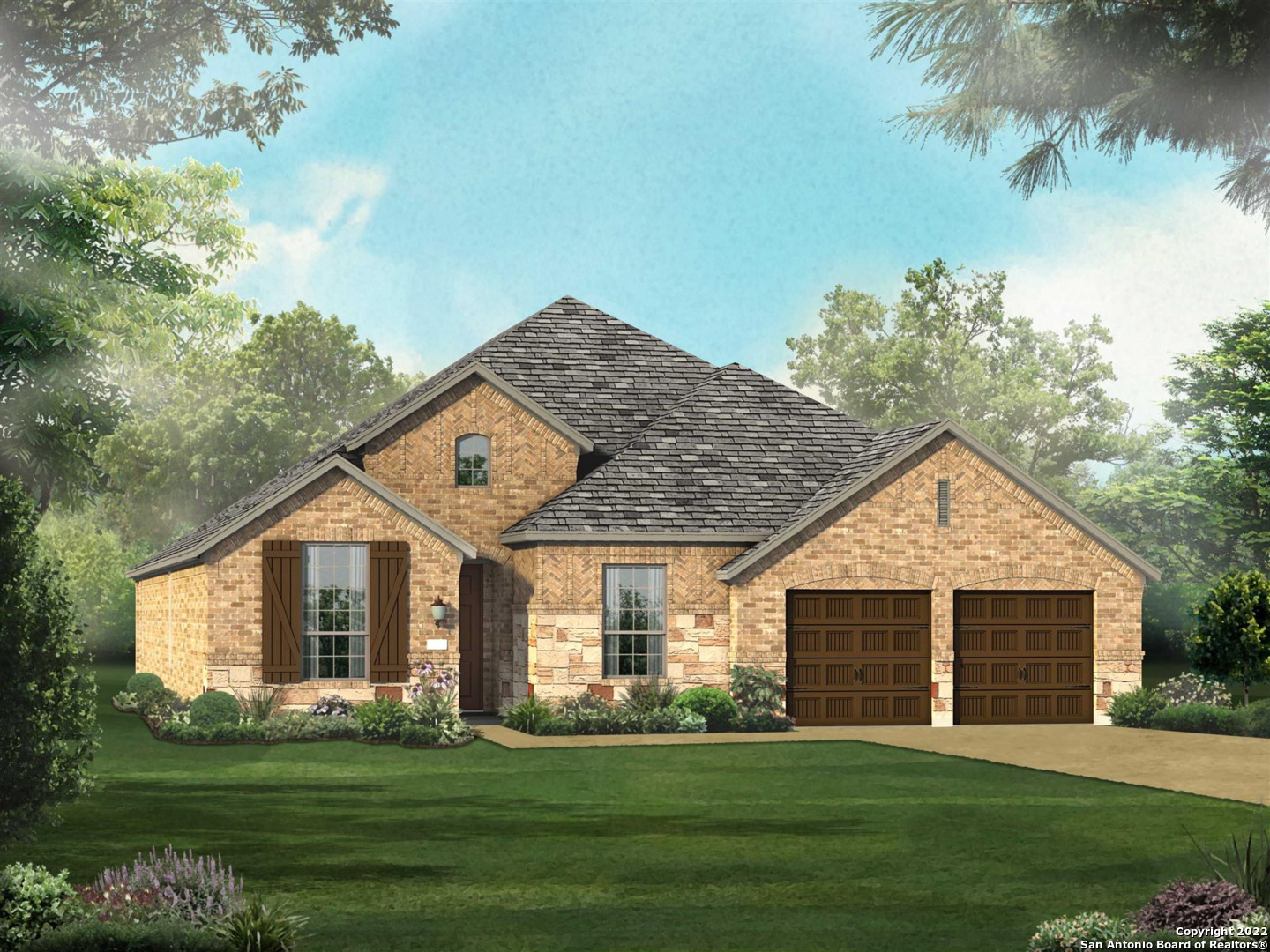 a front view of a house with a garden