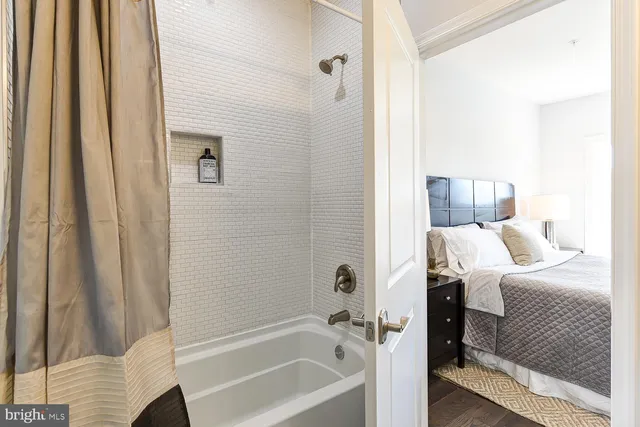 a bathroom with a bathtub